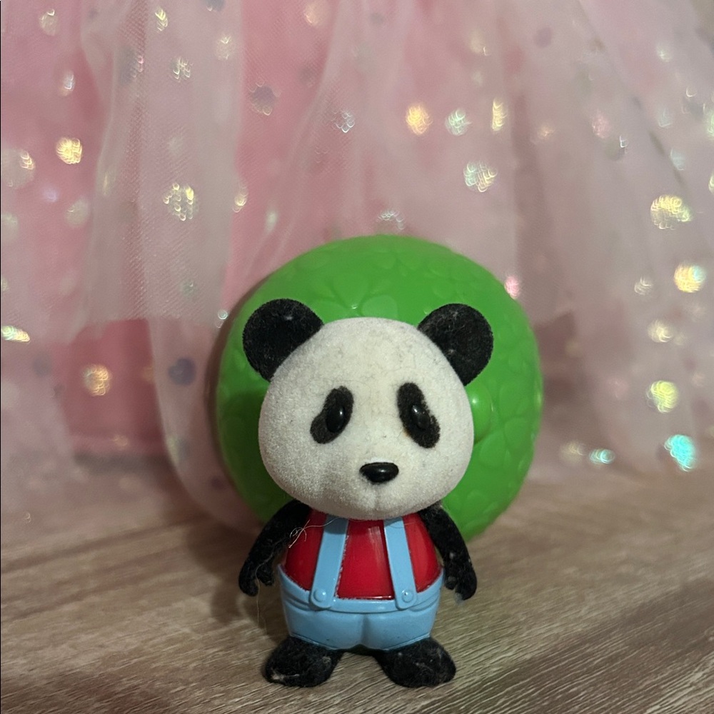 Li’l Woodzeez Cute Panda Figurine with Green Ball